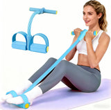 Pedal Resistance Bands with Handles, Upgrade 6-Tubes Manual Tension Training Pedal, Natural Rubber Foot Pedal Resistance Bands, Multifunction Fitness Bands for Abdomen, Waist, Arm, Leg（Blue）