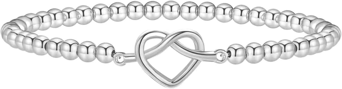 Women’s Silver Bracelet, Silver Elastic Beaded Bracelet, Handmade Ball Accent Bracelet, Elegant Silver Jewelry Gift.