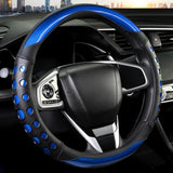 PU Leather Car Steering Wheel Cover with Non-Slip Grip, Suitable for Both Men and Women, Universal Fits 14.5-15 Inch Cars, Trucks, SUVs (Blue (Round), Medium (Standard) Size [14 1/2-15 Inches])
