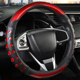 PU Leather Car Steering Wheel Cover with Non-Slip Grip, Suitable for Both Men and Women, Universal Fits 14.5-15 Inch Cars, Trucks, SUVs (Red (Round), Medium (Standard) Size [14 1/2-15 Inches])