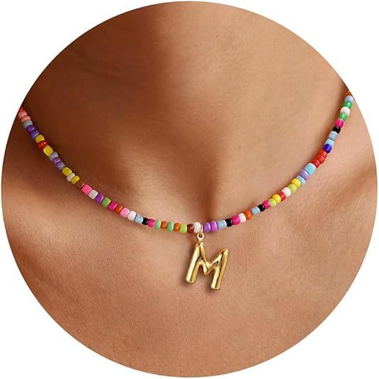Colorful Initial Necklaces Graduation Gifts for Girls Kids Teens, 6-18 Year Old Girl Birthday Gift Teen Girl Gifts Trendy Stuff Gold Bubble Letter Pendent Necklace Jewelry（M)