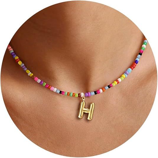 Colorful Initial Necklaces Graduation Gifts for Girls Kids Teens, 6-18 Year Old Girl Birthday Gift Teen Girl Gifts Trendy Stuff Gold Bubble Letter Pendent Necklace Jewelry（H)