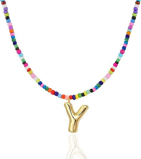 Colorful Initial Necklaces Graduation Gifts for Girls Kids Teens, 6-18 Year Old Girl Birthday Gift Teen Girl Gifts Trendy Stuff Gold Bubble Letter Pendent Necklace Jewelry（Y)
