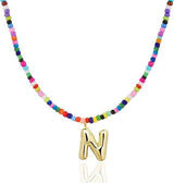 Colorful Initial Necklaces Graduation Gifts for Girls Kids Teens, 6-18 Year Old Girl Birthday Gift Teen Girl Gifts Trendy Stuff Gold Bubble Letter Pendent Necklace Jewelry（N)