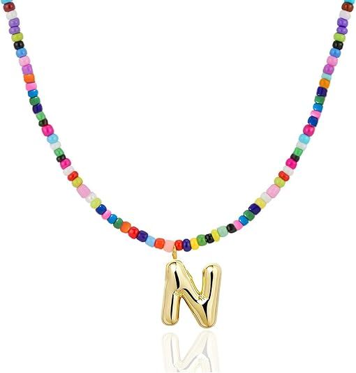 Colorful Initial Necklaces Graduation Gifts for Girls Kids Teens, 6-18 Year Old Girl Birthday Gift Teen Girl Gifts Trendy Stuff Gold Bubble Letter Pendent Necklace Jewelry（N)