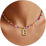 Colorful Initial Necklaces Graduation Gifts for Girls Kids Teens, 6-18 Year Old Girl Birthday Gift Teen Girl Gifts Trendy Stuff Gold Bubble Letter Pendent Necklace Jewelry（B)