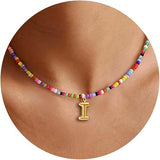 Colorful Initial Necklaces Graduation Gifts for Girls Kids Teens, 6-18 Year Old Girl Birthday Gift Teen Girl Gifts Trendy Stuff Gold Bubble Letter Pendent Necklace Jewelry（I)