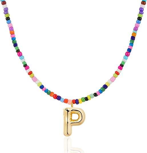Colorful Initial Necklaces Graduation Gifts for Girls Kids Teens, 6-18 Year Old Girl Birthday Gift Teen Girl Gifts Trendy Stuff Gold Bubble Letter Pendent Necklace Jewelry（P)