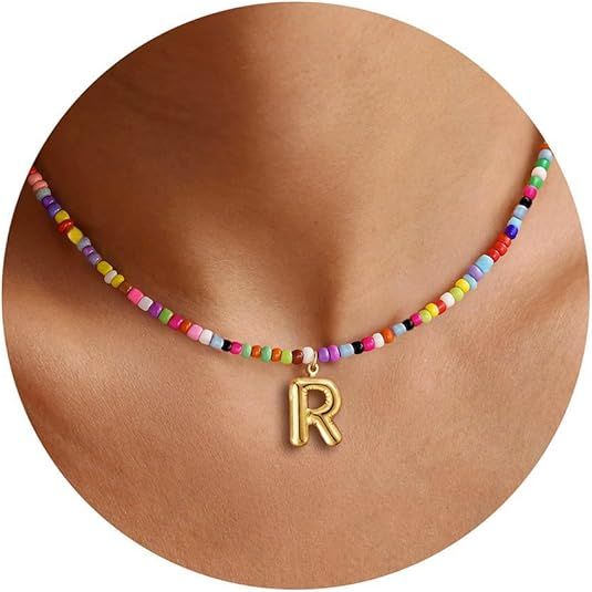 Colorful Initial Necklaces Graduation Gifts for Girls Kids Teens, 6-18 Year Old Girl Birthday Gift Teen Girl Gifts Trendy Stuff Gold Bubble Letter Pendent Necklace Jewelry（R)