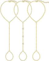 3PCS 14K Gold-Plated Hand Chain Bracelets for Women, Stack Bracelets Set Adjustable, Trendy Dainty Ring Bracelet Hand Chain