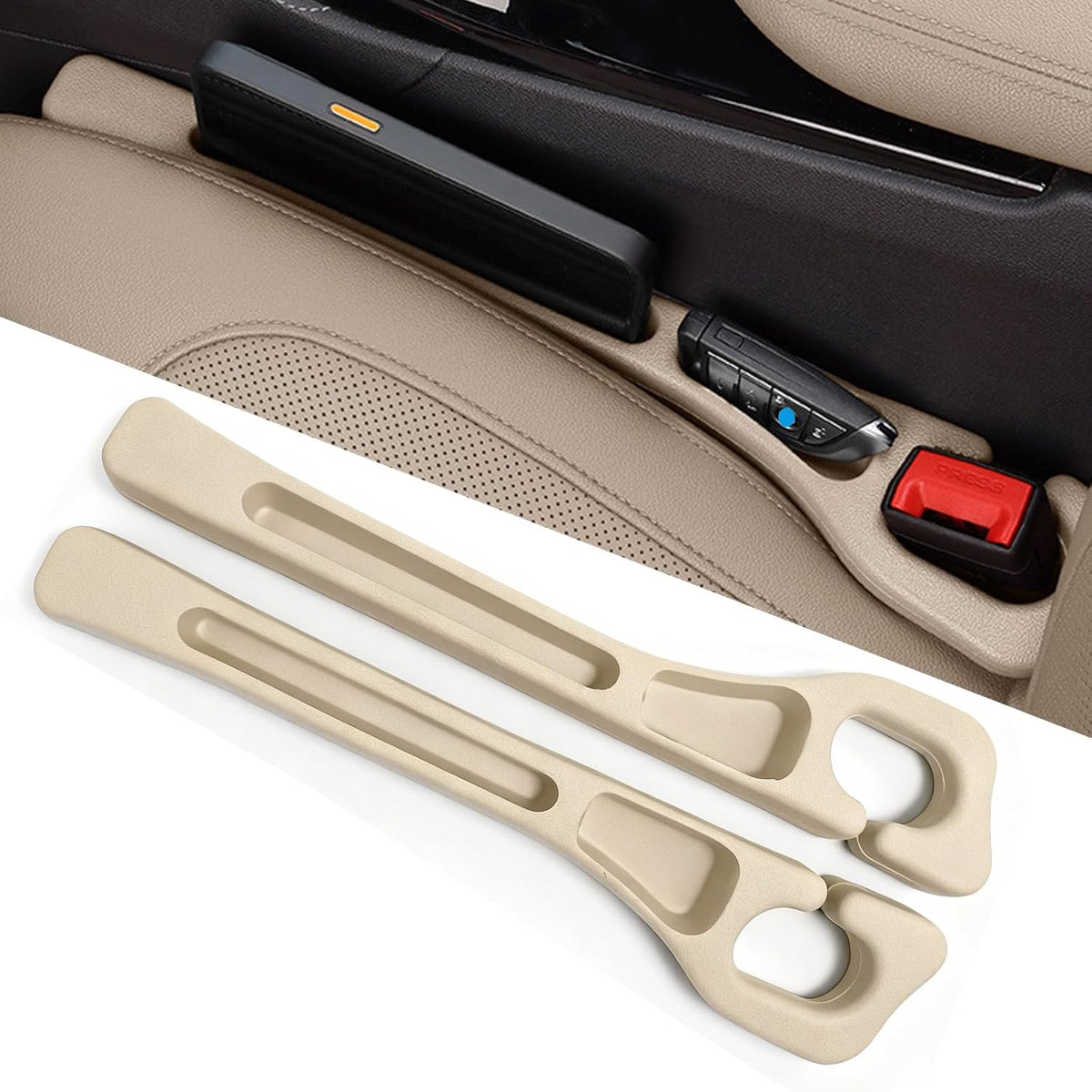 Car Seat Crevice Fill Organizer 2 pcs - No Drop Seat Guard, General Automotive Seat Crevice Filler, Durable Non-Slip Material, Easy Installation in 10 Seconds, for Cars, Trucks & SUVs (Beige)