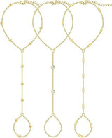3PCS 14K Gold-Plated Hand Chain Bracelets for Women, Stack Bracelets Set Adjustable, Trendy Dainty Ring Bracelet Hand Chain