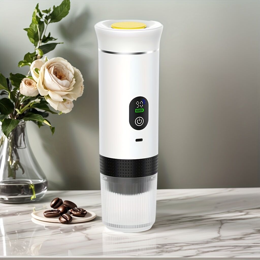 Upgraded Portable Coffee Maker with Temperature and Power Display, USB-C Charging, Self-Heating & Cold Brew Functions, Compatible with Coffee Capsules/Ground Coffee. Perfect Espresso Machine for Home, Office, Travel, RV, (white)
