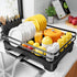 Dish Drying Rack - Multi-Functional Dish Rack for Kitchen Counter with Cutlery Holder, Rust-Proof Storage Solution with Rotatable,  Black