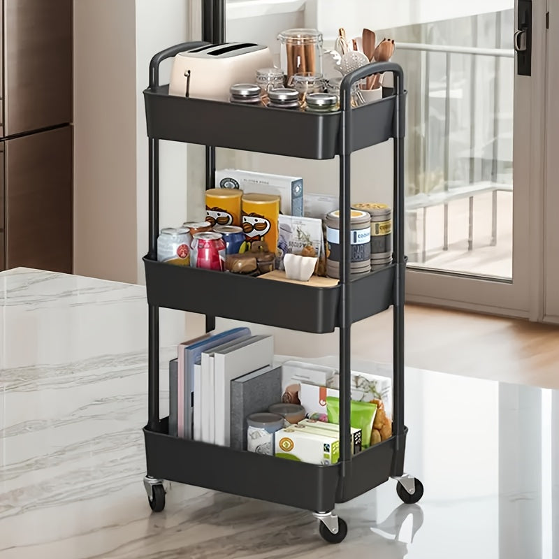 Five-Tier Rolling Cosmetics Storage Rack - Made of durable plastic, equipped with 360-degree swivel casters, strong load-bearing capacity - Suitable for bathroom, bedroom, kitchen, and home storage | black