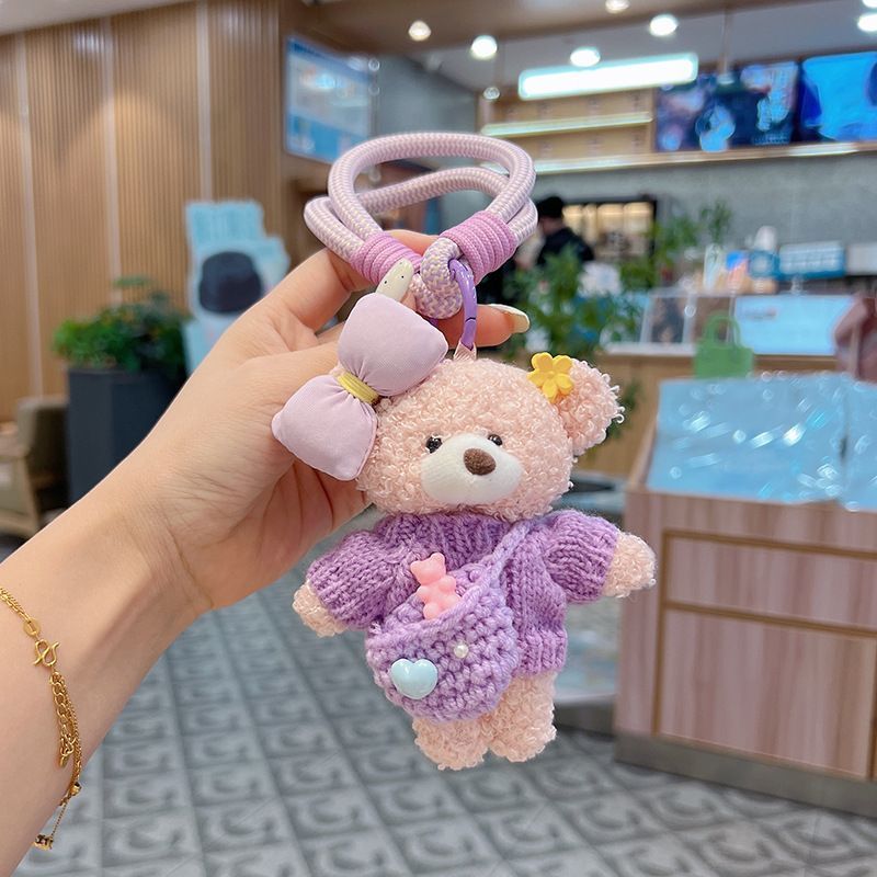 cute teddy bear keychain, knitted sweater keychain, plush keychain, bag charm, women's accessory, fashion accessory, Australian fashion, gift for her - Blue - Size 1