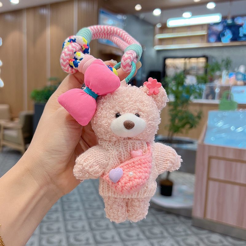 cute teddy bear keychain, knitted sweater keychain, plush keychain, bag charm, women's accessory, fashion accessory, Australian fashion, gift for her - Pink - Size 1