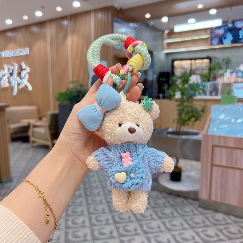 cute teddy bear keychain, knitted sweater keychain, plush keychain, bag charm, women's accessory, fashion accessory, Australian fashion, gift for her - Purple - Size 1