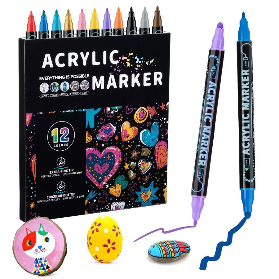 Double-Headed Acrylic Markers Art Marker Set Sketch Pens Permanent Markers - Multi-color - Size 24 colors