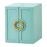 Blue  1 Large Faux Leather Jewelry Storage Box with 5 Drawers and Gold Handles - An elegant rectangular storage space for rings, necklaces, bracelets, earrings, and watches - Features soft fabric lining, side door design, textured surface finish - Luxury 