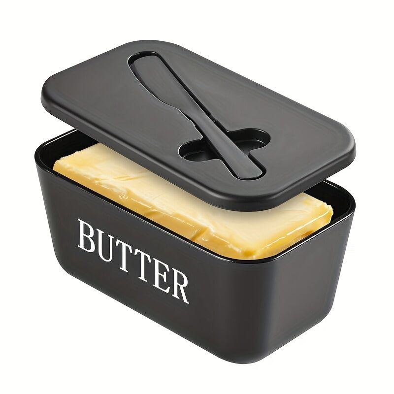 BLACK **Food-Grade PP Large Butter Keeper with Cutting Blade | Airtight, Drying-Resistant, Easy to Slice – Long-Lasting Freshness, Your Kitchen & Baking Essential Helper**