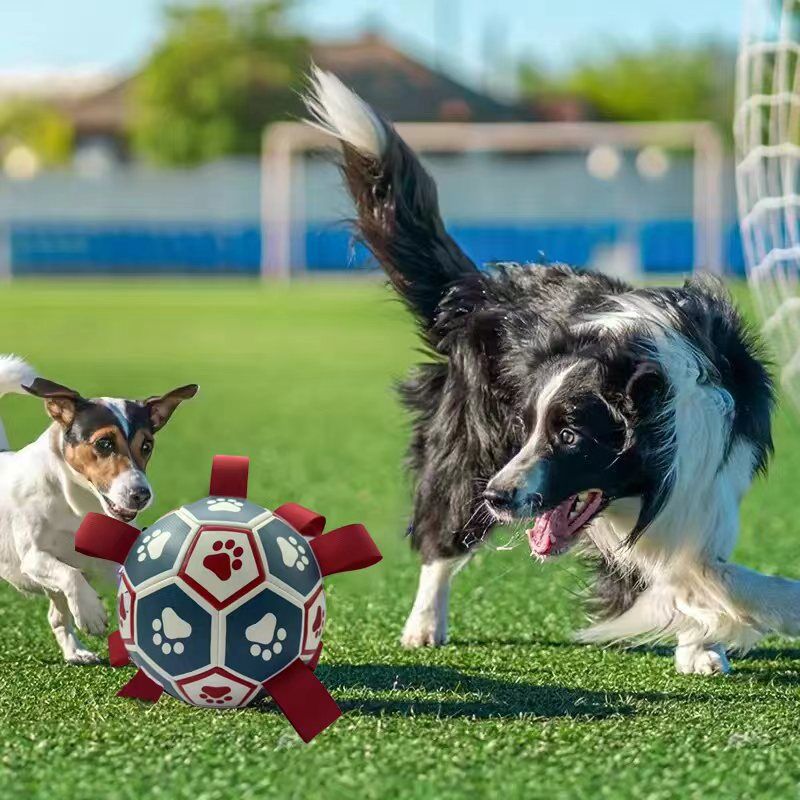 pet products Interactive dog soccer with air pump-heavy rubber tug-of-war toy, with paw print design, non-toxic blue orange ball, suitable for large/medium dogs, strong chewers, catching and training-suitable for all breeds and sizes, durable and safe
