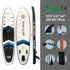 Inflatable vertical paddle set for water sports and surfing-including air pump, paddle, rope, backpack, fin box and maintenance tools.