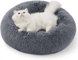 Calming Donut Cat Bed - Fluffy Plush Round Pet Bed, Suitable for Kittens and Puppies, Washable, Anxiety-Relief, Soft, Comfortable Hugging, 50.8 x 50.8 cm, Gray (Basic Version)