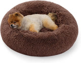 Calming Donut Cat Bed - Fluffy Plush Round Pet Bed, Suitable for Indoor Cats and Small Dogs, Washable, Anxiety-Free, Soft, Comfortable Hug, 23x23 inches, Brown (Basic Version)