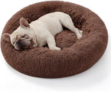 Calming Donut Cat Bed - Fluffy Plush Round Pet Bed, Suitable for Indoor Cats and Small Dogs, Washable, Anxiety-Free, Soft, Comfortable Hug, 27x27 inches, Brown (Basic Version)