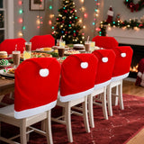 16-piece Christmas chair set-holiday red Christmas hat pattern, suitable for holiday dinners and party decorations, including 8 chair sets and 8 tableware sets, reusable, durable fabric, suitable for Christmas, New Year, Valentine's Day and party activiti