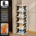 6-Tier Foldable White/BLACK Shoe Rack, space-saving vertical design for entry halls, living rooms, bedrooms, closets, balconies—an essential organizing storage shelf for college dormitories.