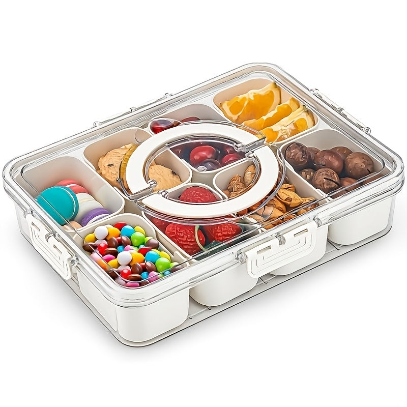 Portable Snack Box with Handle and Lid, 8-Compartment Divided Tray, Suitable for Cooked Food, Candy, and Fruit, Ideal for Travel and Picnics.
