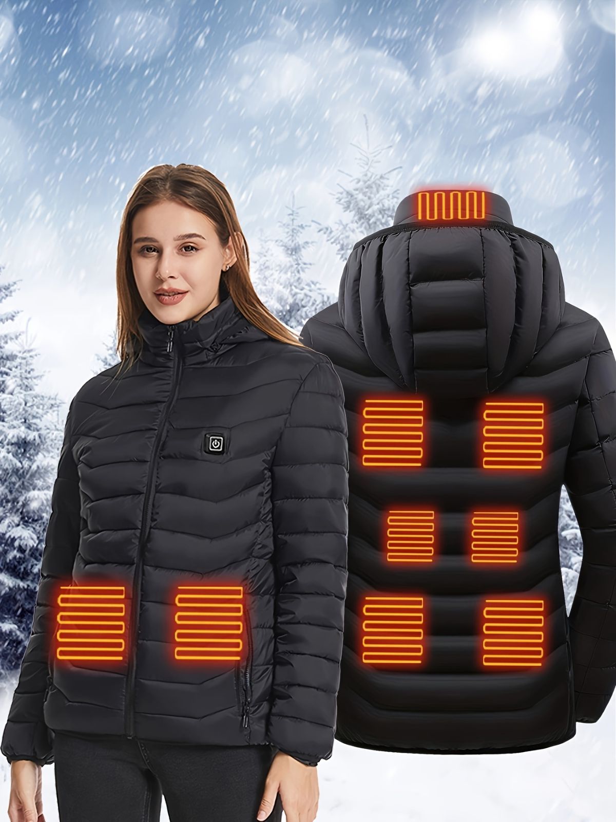 Heated Jacket Smart Heated Hoodie Lightweight Winter Coat Cotton Padded Jacket - Navy - Size S(AU S/EU46)