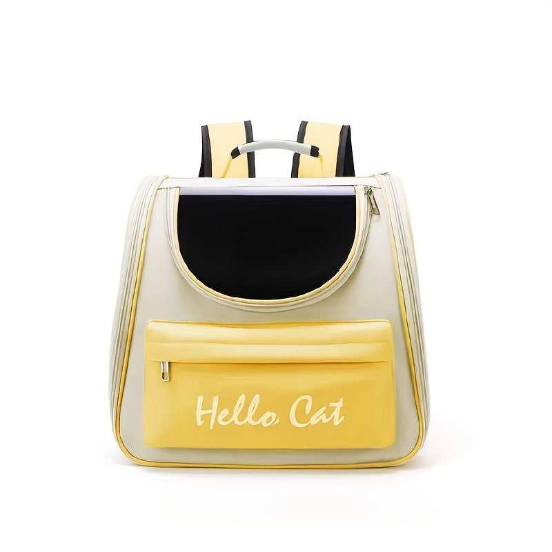 Hello Cat Nylon Pet Backpack, Large Capacity Foldable Travel Carrier with Zipper Closure, Easy Access for Cats and Small Dogs, Pet Travel Bag with Handle for Puppies and Kittens(YELLOW)