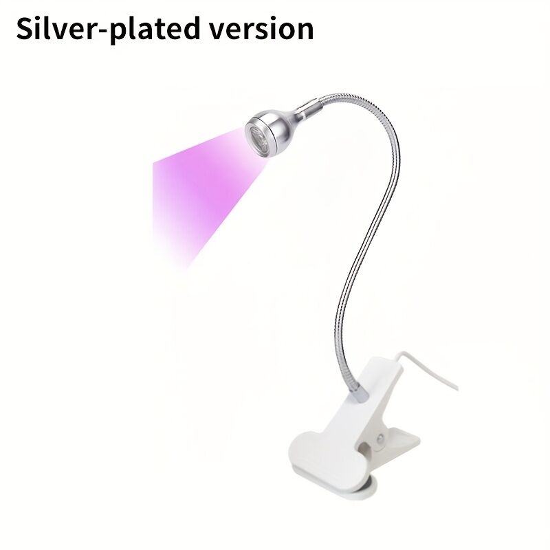 Straight UV/LED Nail Lamp, Table Lamp, Night Light, USB Nail Clamp Light, Gel Polish Curing Light with UV/LED Dual Function.（silver）