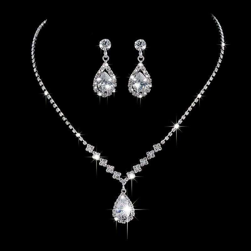 Elegant Teardrop Jewelry Set - Sparkling Necklace and Earrings, adorned with crystal accents, made of alloy, perfect for weddings, parties, and formal events, wedding jewelry.
