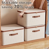 42L Double Zipper Storage Box with Faux Leather Handles | Large Capacity Lidded Basket, Perfect for Storing Clothes, Bedding, and Moving — Ideal for Bedrooms, Dorms, Studies, Wardrobes, Laundry Baskets, Shelf Bins, and Storage Racks.