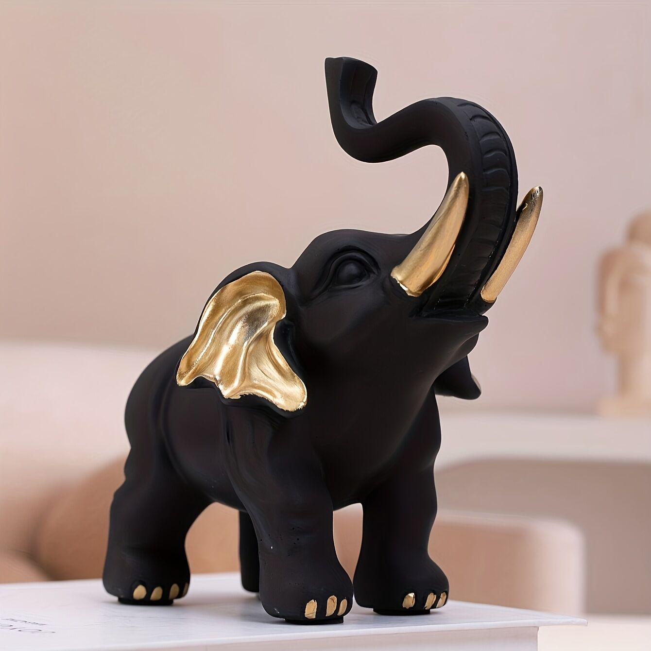 Vitality Corner — 1pc Lucky Fortune Elephant Decoration, Resin Statue Art Craft for Bookshelf Home Living Room Office Cafe Decor, Room Tabletop Display Entryway Ornament