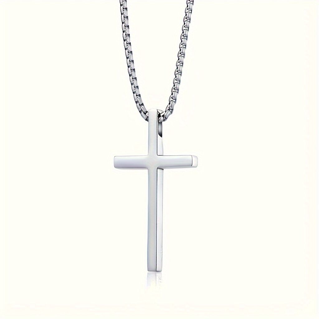 Titanium Steel Silver Men's Necklace, minimalist design, suitable for both men and women. Cross pendant style, religious-themed jewelry, showcasing unique faith and taste. Spiritual accessory, faith jewelry, minimalist design, contemporary jewelry, high-q