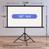 120in Portable and mobile projection screen with tripod stand, 16:9 HD format, suitable for home theater and indoor wall mounting. Made of polyester fabric, easy to set up and use. Ideal for office presentations and home entertainment, ready to use right 