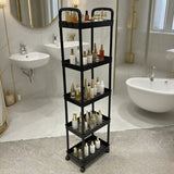 Five-Tier Rolling Cosmetics Storage Rack - Made of durable plastic, equipped with 360-degree swivel casters, strong load-bearing capacity - Suitable for bathroom, bedroom, kitchen, and home storage | BLACK