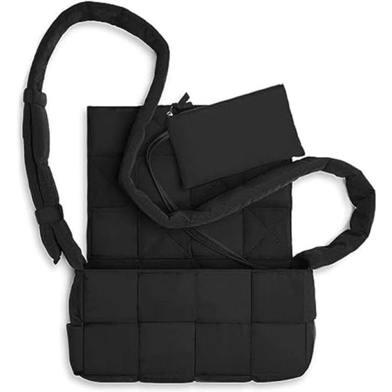 Women Puffer Woven Bag Padded Designer Crossbody Bags Woven Purse Down Shoulder Bags light weight With mother and child bag