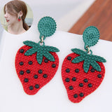 Cute Red Strawberry Watermelon Fruit Drop Earrings Bohemian Beaded Dangle Earrings Sweet Fruit Stud Earrings for Women Girls Teens