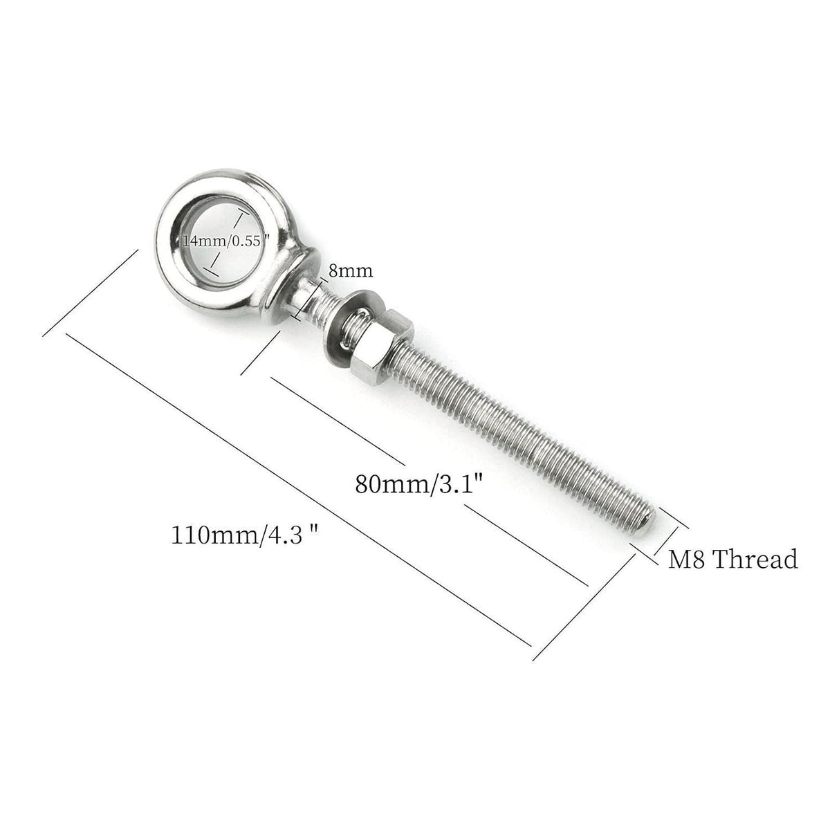 316  Stainless Steel Eye Bolt, Heavy Duty Shoulder Eyebolts Screws with Washer and  Nuts  (M8, 5PCS)