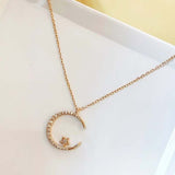 GOLD"Crescent and Stars" Crystal Necklace: Weaving the Galaxy into a Chain, Crafting a Flowing Dazzling Starry Sky Around Your Neck