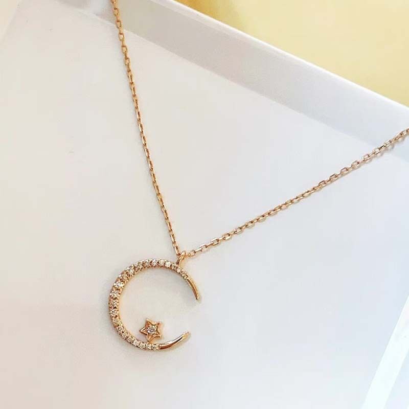 GOLD"Crescent and Stars" Crystal Necklace: Weaving the Galaxy into a Chain, Crafting a Flowing Dazzling Starry Sky Around Your Neck