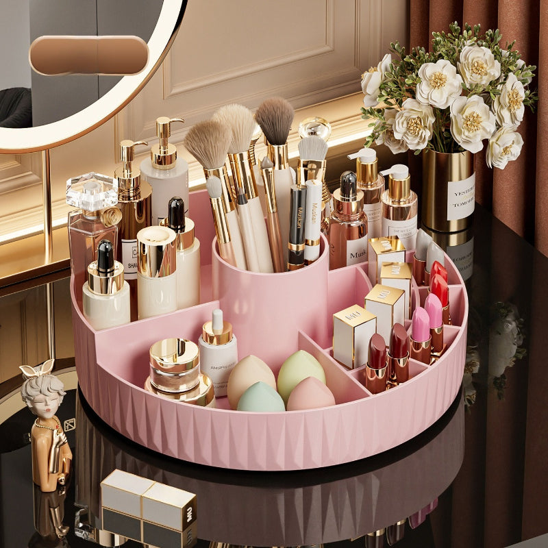 Rotatable Luxury Cosmetic Organizer Desk Large Capacity Skincare Storage Shelf Vanity Tidy Tray Cosmetic Storage Box（pink）