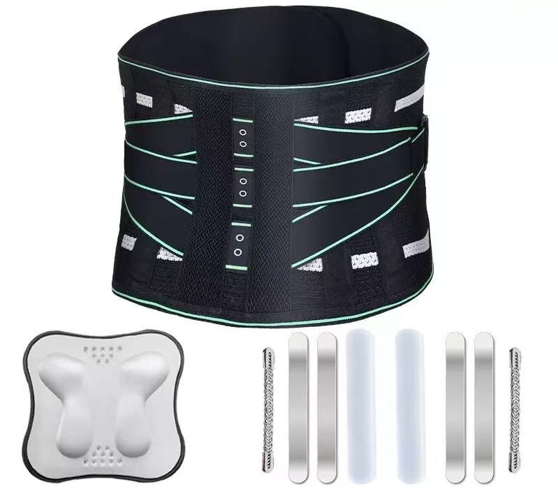 Lumbar Support Belt, featuring 8X Enhanced Lumbar Support, designed with a 3D massage pad, unisex back support strap, breathable and adjustable shoulder straps, available in green.（Size S）