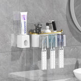 4-in-1White(three people) Wall-Mounted Toothbrush Holder | Toothbrush Storage/Toothpaste Dispenser/Storage Shelf/Anti-Mildew Drainage - Bathroom Organization Upgrade​ 